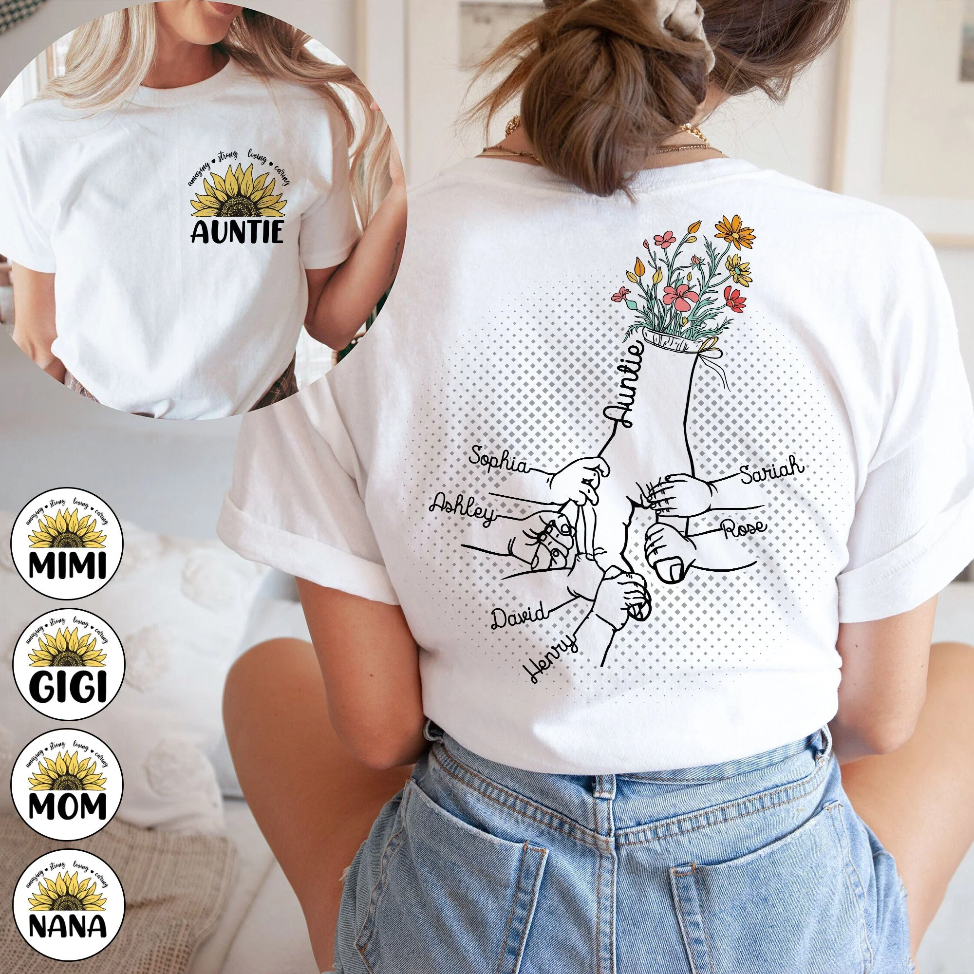Loving, Caring - Personalized Pure Cotton T-shirt Gift For Grandma/Mom - Image 2