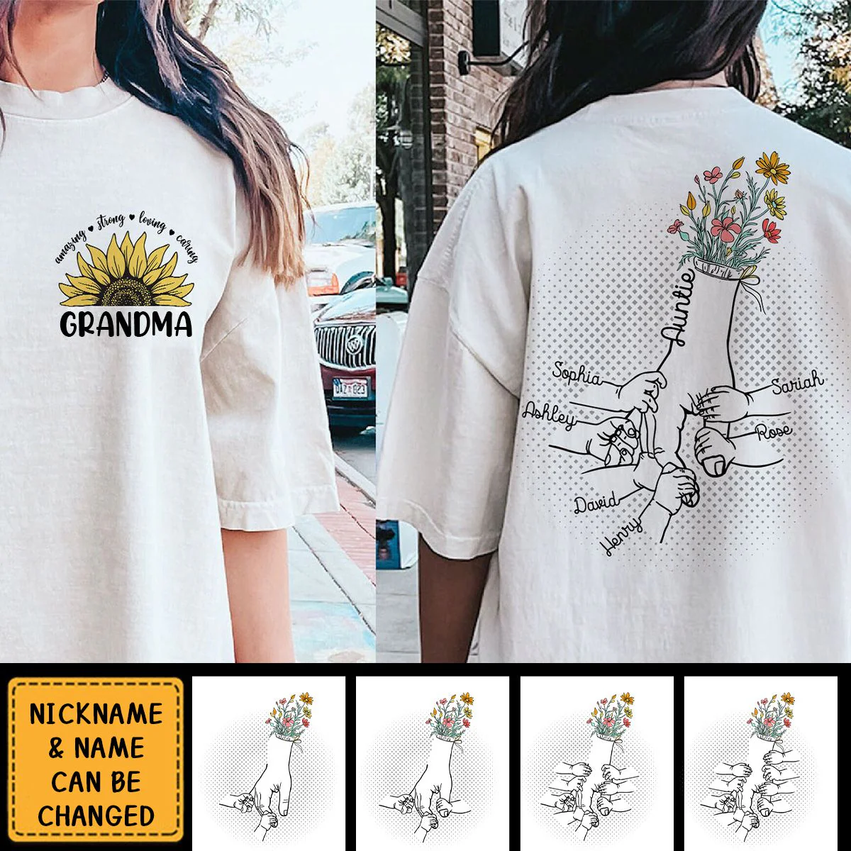 Loving, Caring - Personalized Pure Cotton T-shirt Gift For Grandma/Mom - Image 3