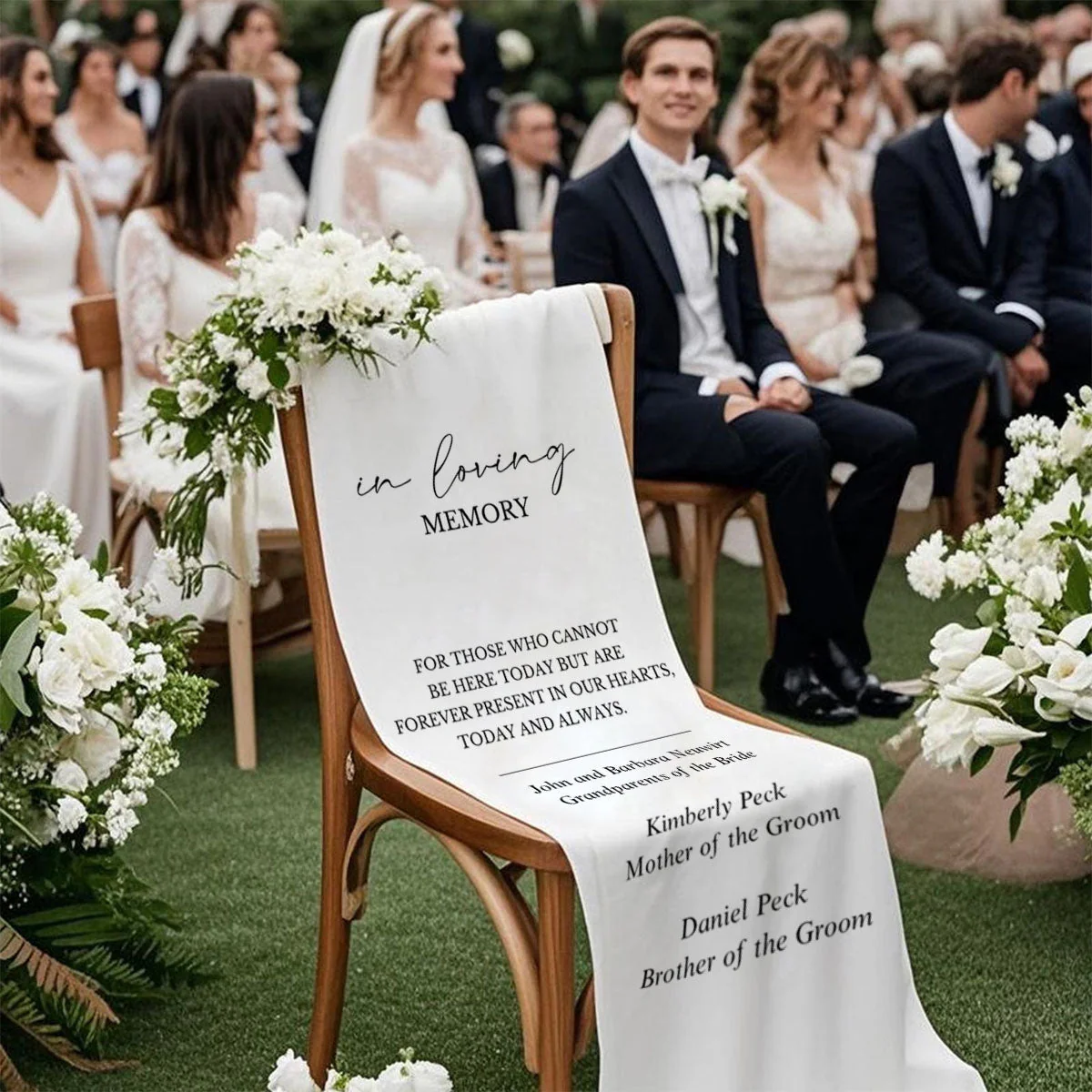 Loving Memory Wedding Sign, Personalized White Chair Banner, In Memory of Loved Ones - Image 3