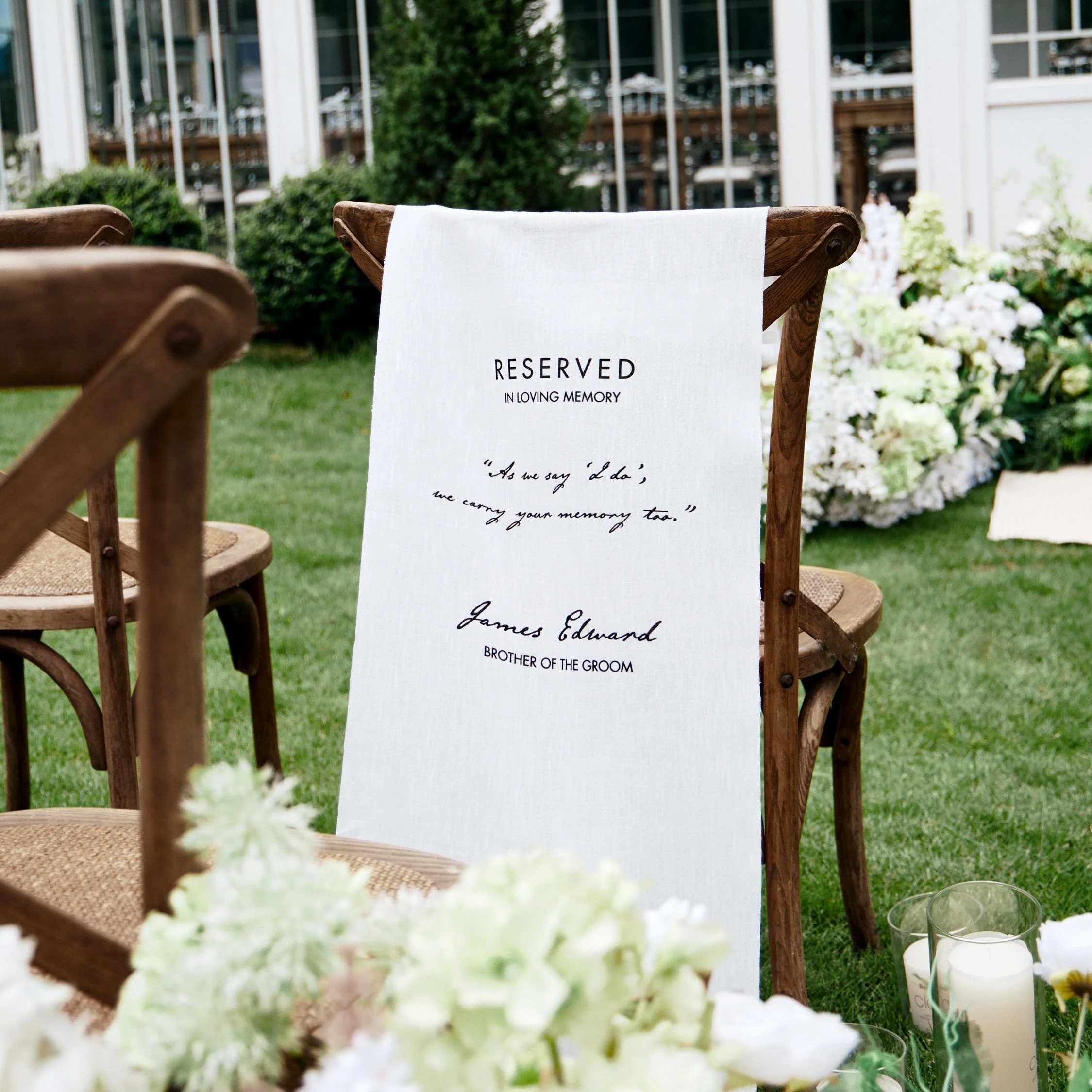 Loving Memory Wedding Sign, Personalized White Chair Banner, In Memory of Loved Ones - Image 8