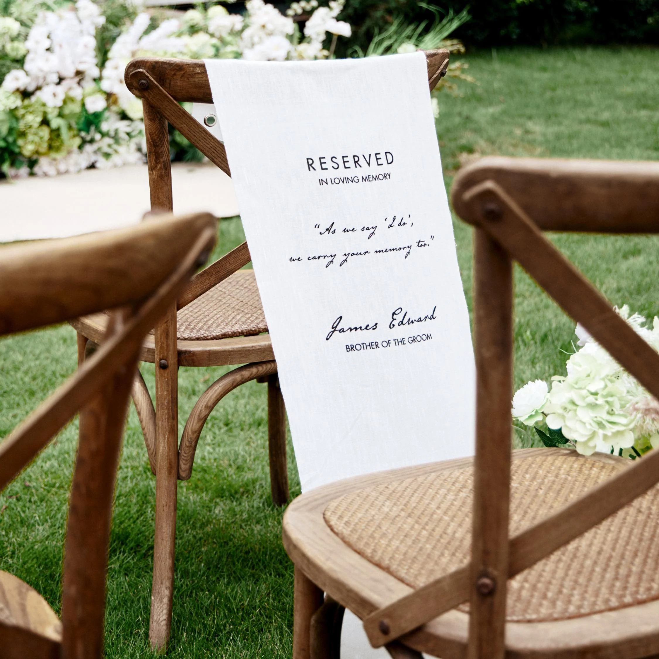 Loving Memory Wedding Sign, Personalized White Chair Banner, In Memory of Loved Ones - Image 9