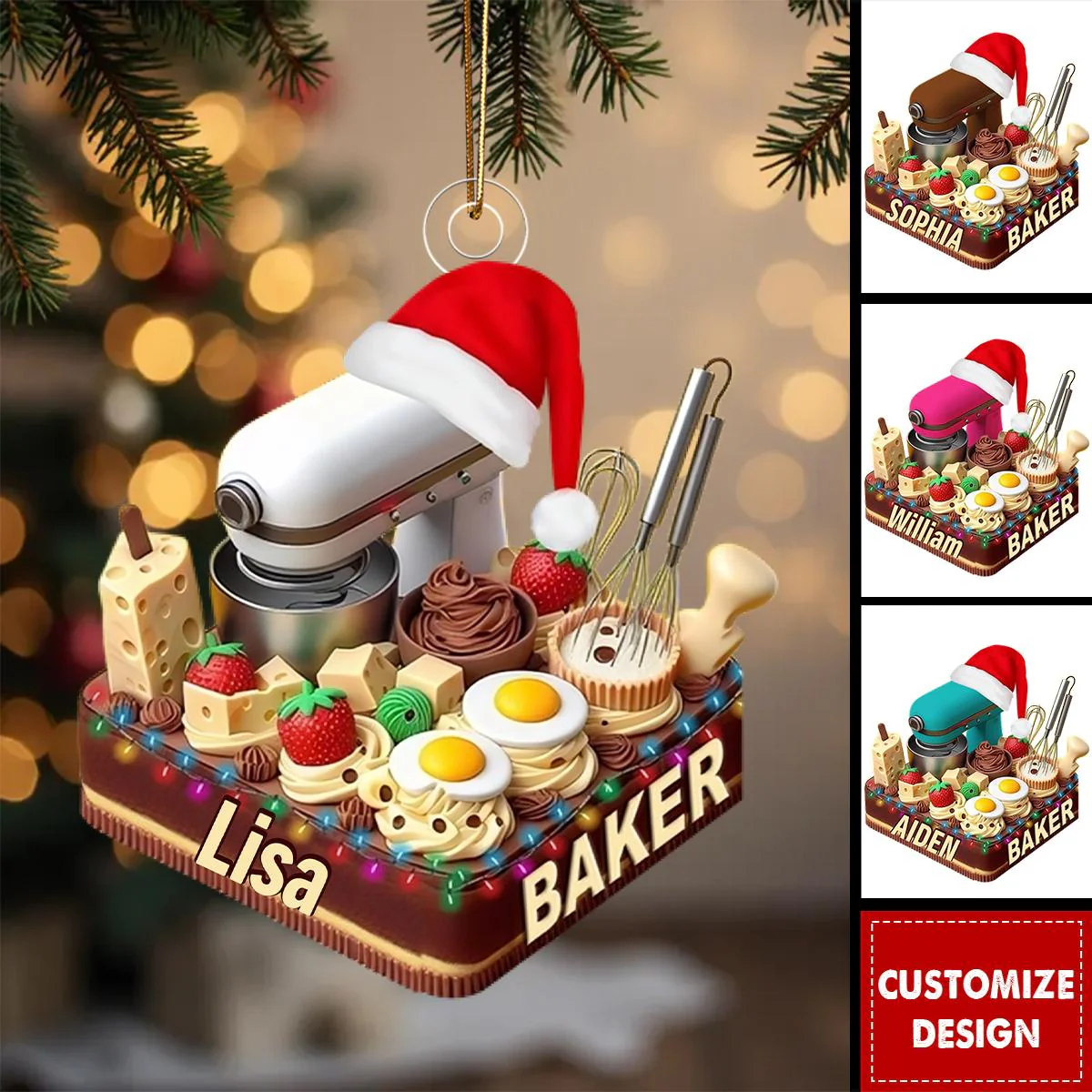 Making Cake Christmas Ornament, Personalized Acrylic Ornament - Image 2