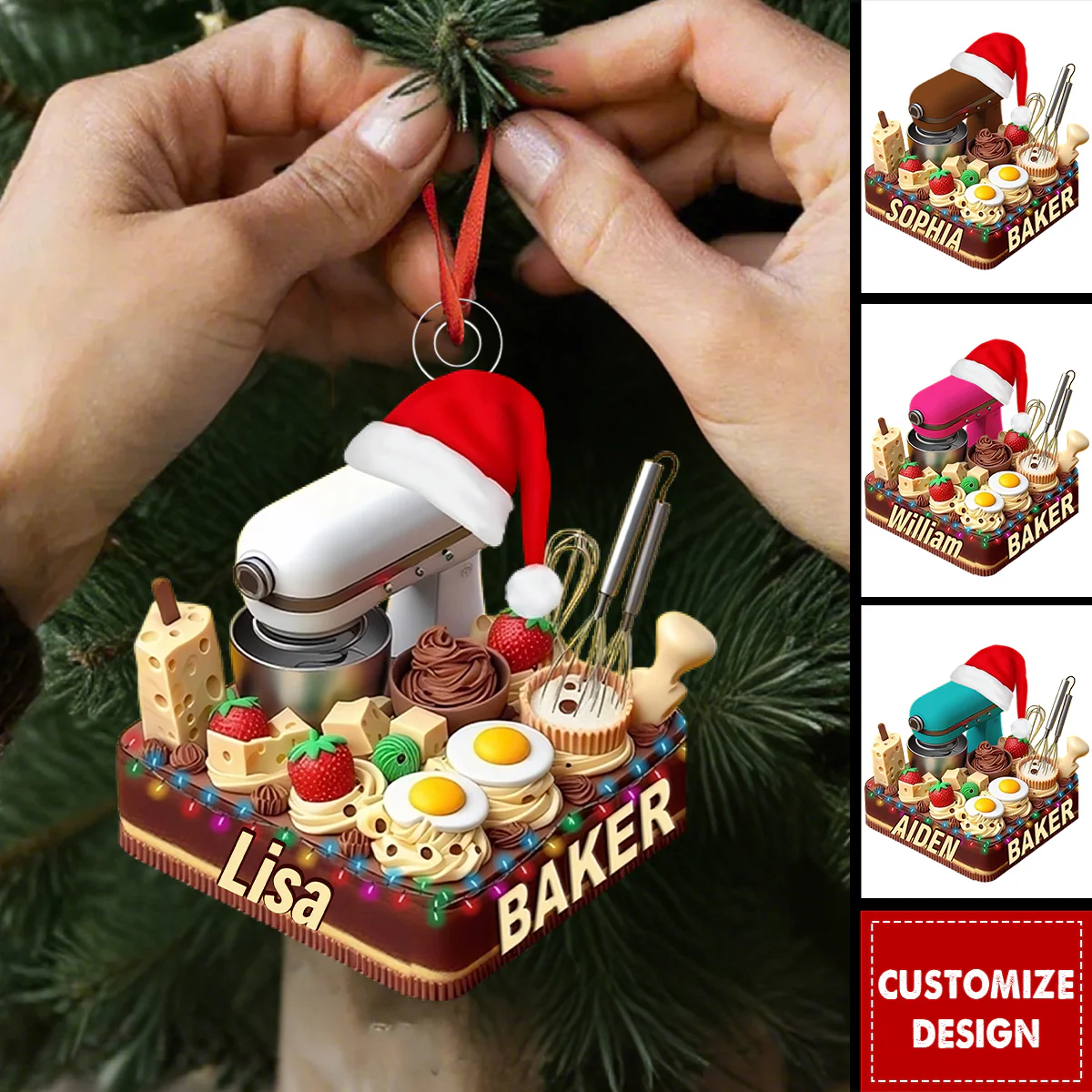 Making Cake Christmas Ornament, Personalized Acrylic Ornament - Image 3