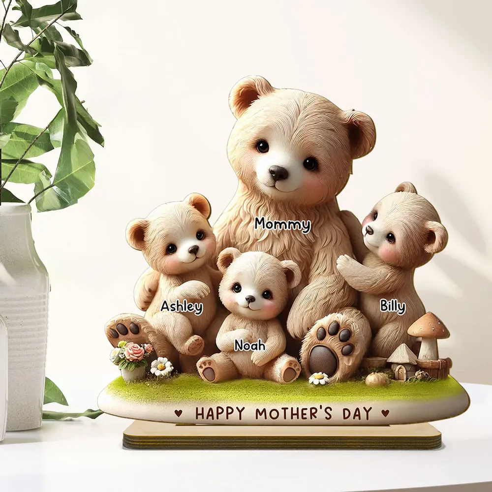 Mama Bear Nana Bear With Kids Adorable Personalized Standing Wooden Plaque, Perfect 2025 Mother's Day Gift - Image 2