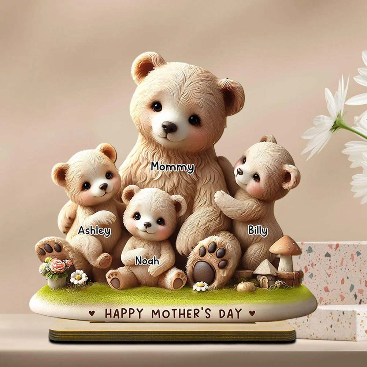 Mama Bear Nana Bear With Kids Adorable Personalized Standing Wooden Plaque, Perfect 2025 Mother's Day Gift - Image 3