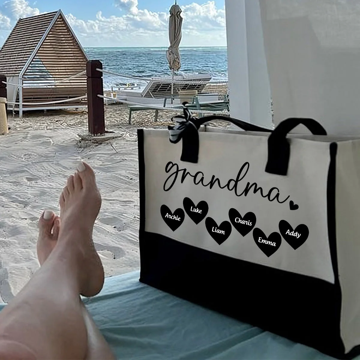Mama Gigi Grandma Heart- Personalized Canvas Tote Bag - Image 10