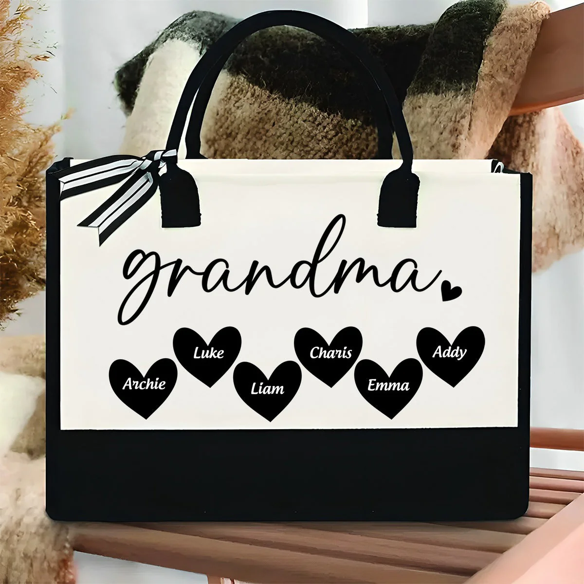 Mama Gigi Grandma Heart- Personalized Canvas Tote Bag - Image 11