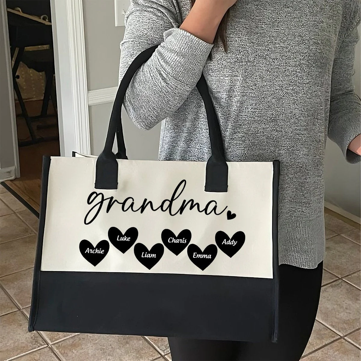 Mama Gigi Grandma Heart- Personalized Canvas Tote Bag - Image 5