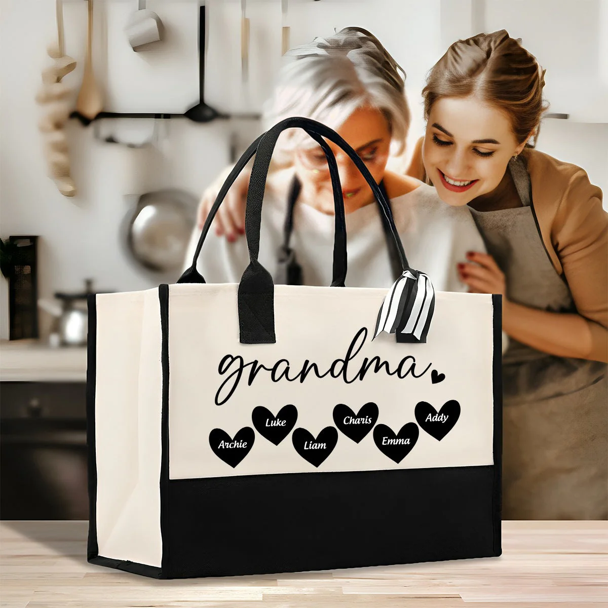Mama Gigi Grandma Heart- Personalized Canvas Tote Bag - Image 6