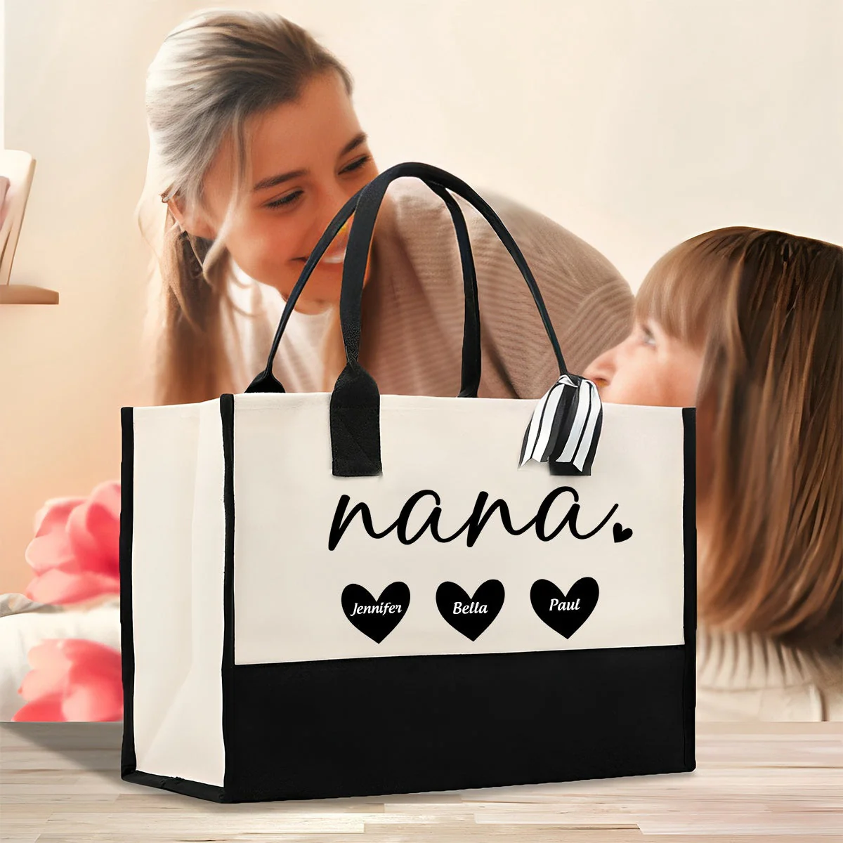 Mama Gigi Grandma Heart- Personalized Canvas Tote Bag - Image 8