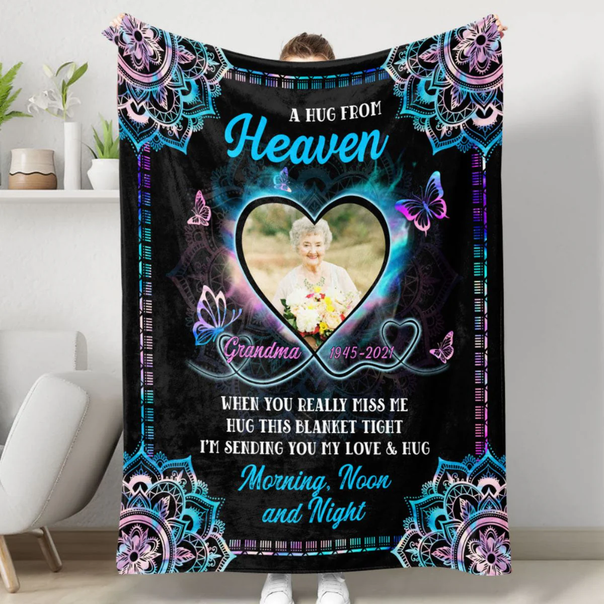 Mandala A Hug From Heaven - Memorial Personalized Custom Blanket - Sympathy Gift - Image 2