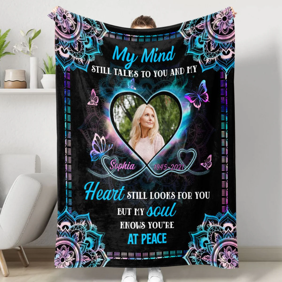 Mandala A Hug From Heaven - Memorial Personalized Custom Blanket - Sympathy Gift - Image 3