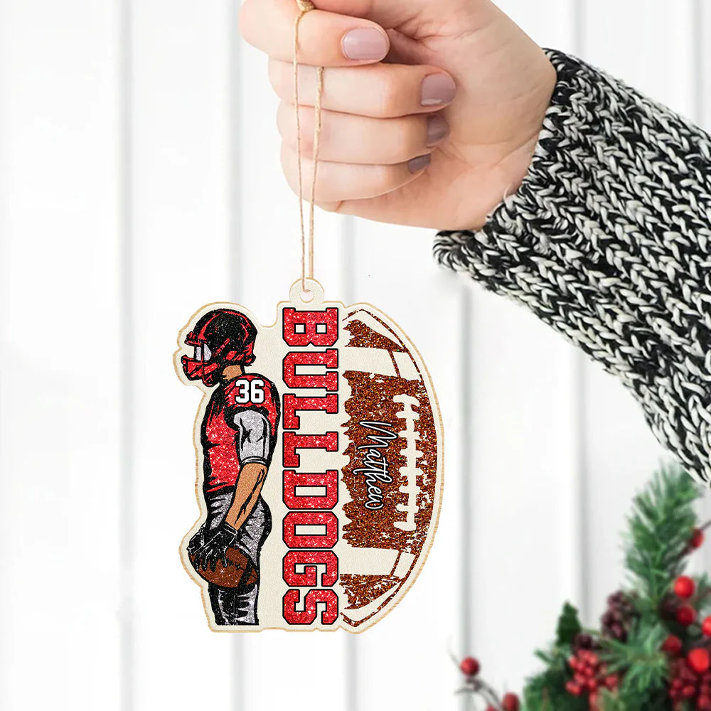 Matching Football Player - Personalized Wooden Ornament Football Game Day - Image 2