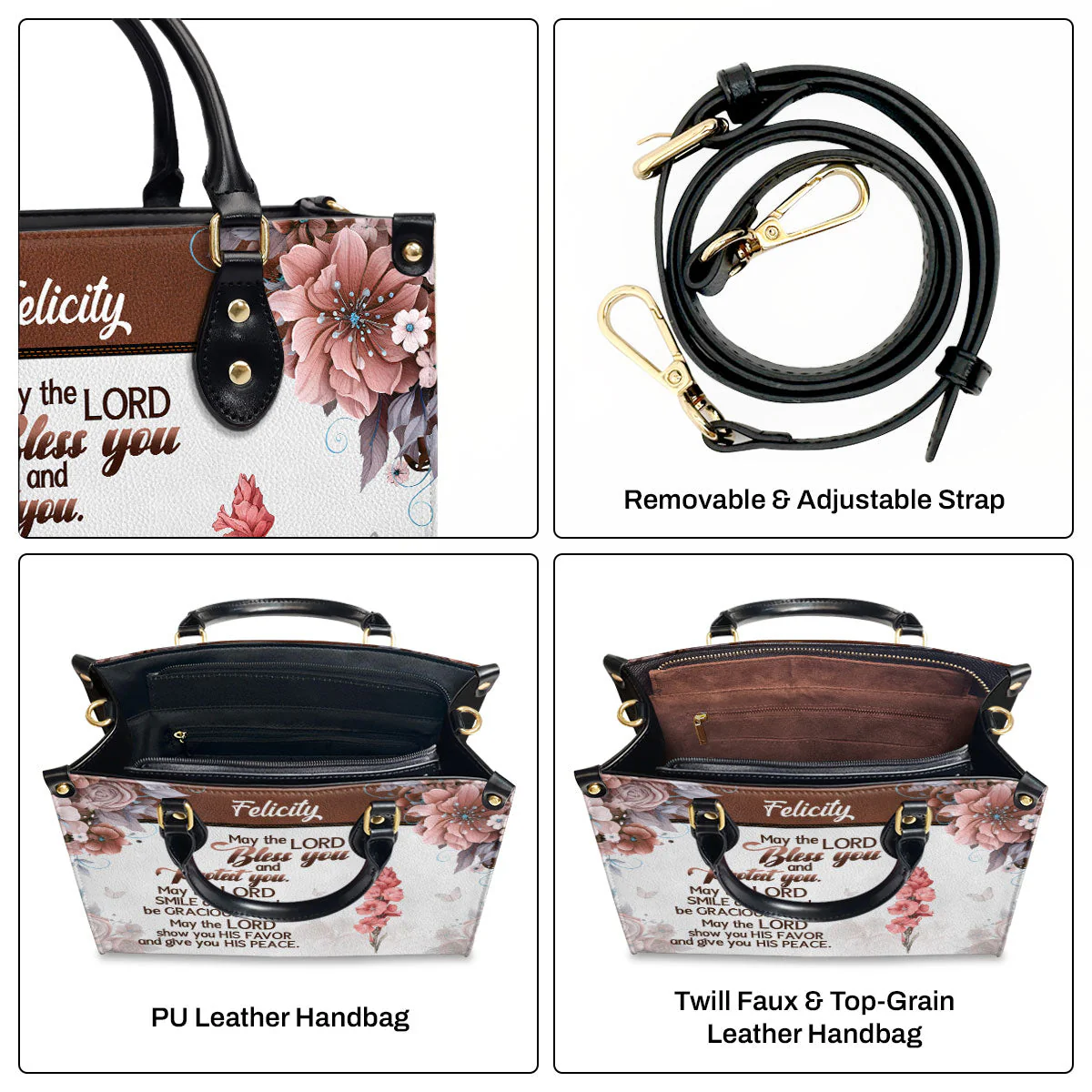 May The Lord Bless You And Protect You-Personalized Leather Handbag - Image 4