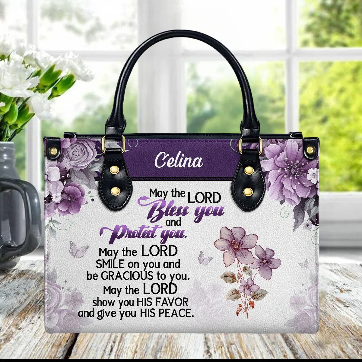 May The Lord Bless You And Protect You-Personalized Leather Handbag - Image 7