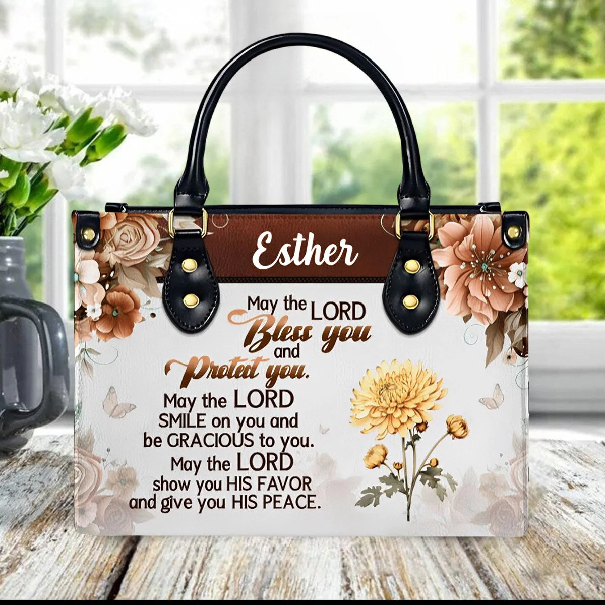 May The Lord Bless You And Protect You-Personalized Leather Handbag - Image 8