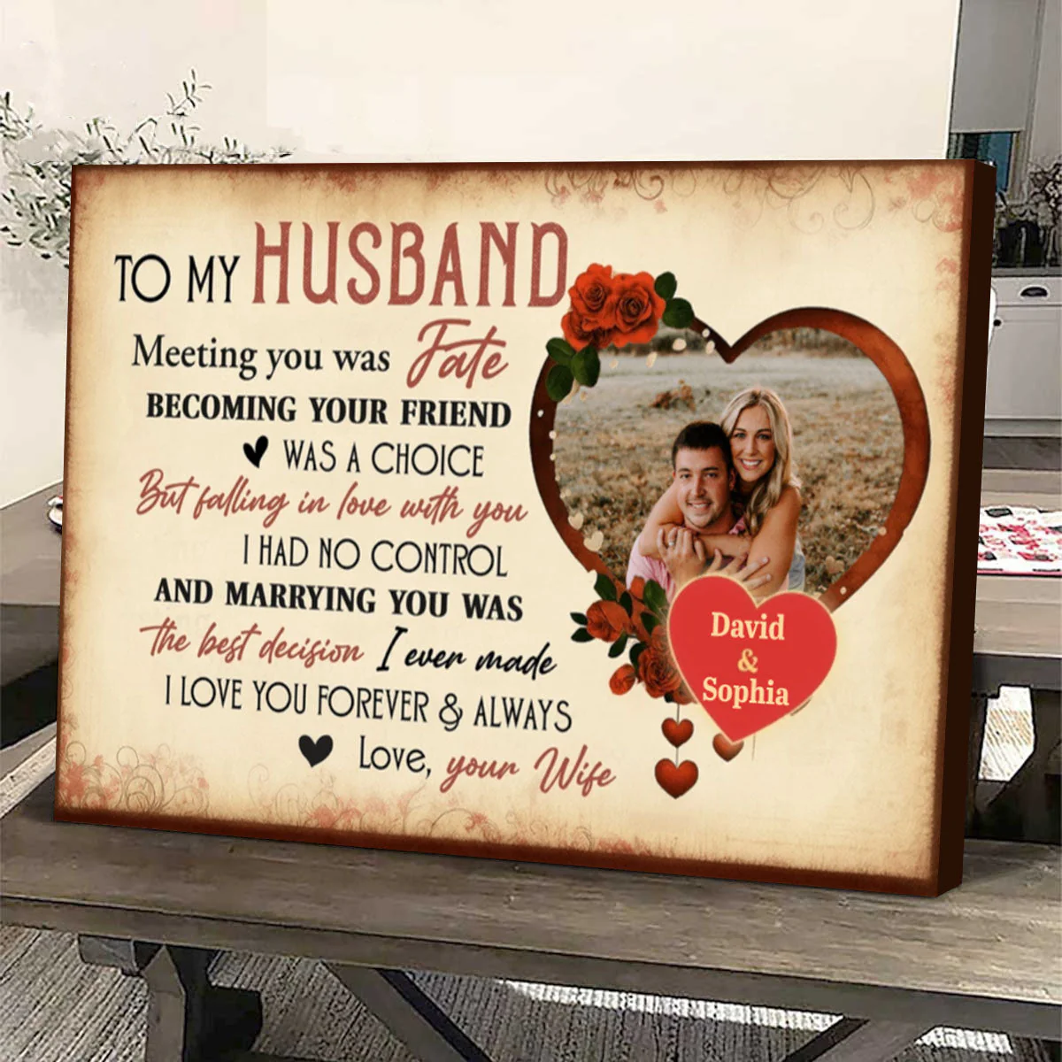 Meeting You Was Fate With Roses And Heart, Classic Personalized Poster, Gift For Husband, Wife - Image 3