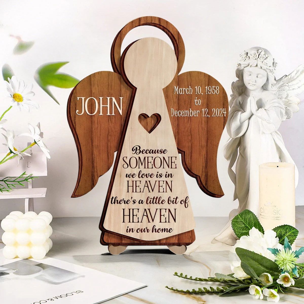 Memorial Angel 2-Layer Wooden Plaque Personalized Sympathy Gifts - Image 2