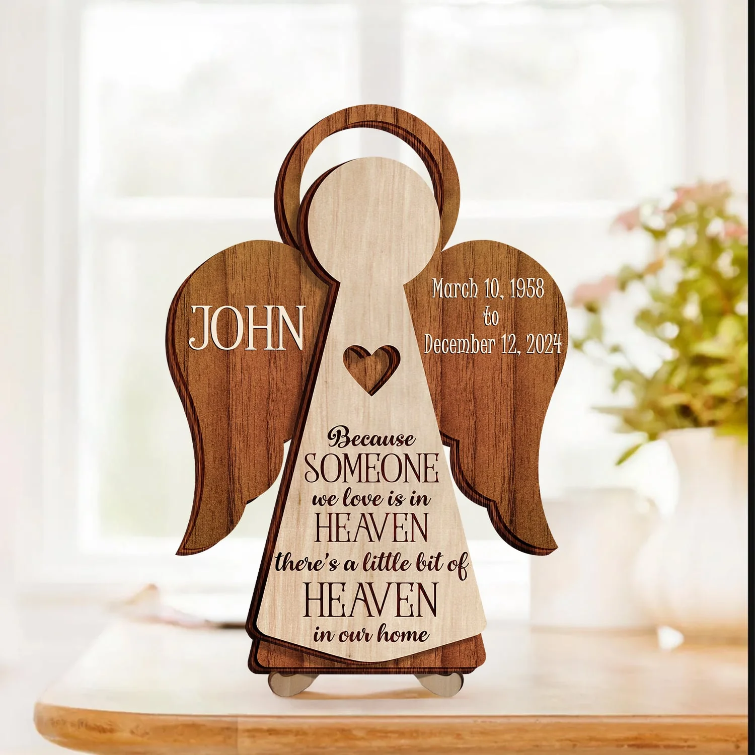 Memorial Angel 2-Layer Wooden Plaque Personalized Sympathy Gifts - Image 3