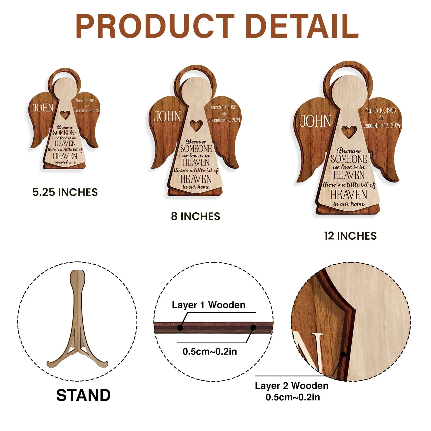 Memorial Angel 2-Layer Wooden Plaque Personalized Sympathy Gifts - Image 5