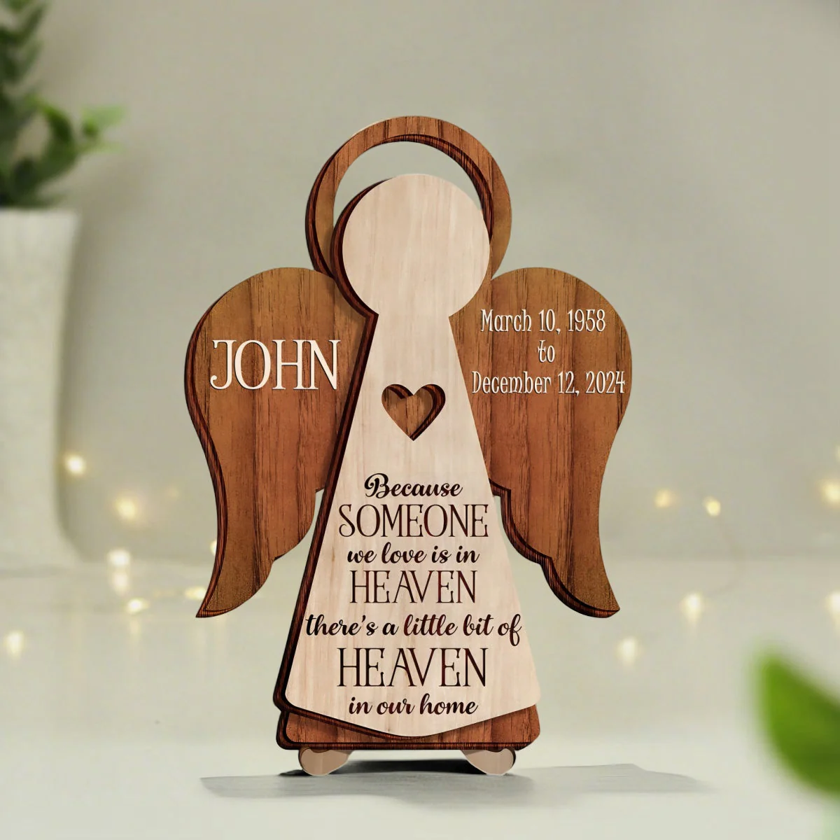 Memorial Angel 2-Layer Wooden Plaque Personalized Sympathy Gifts - Image 6