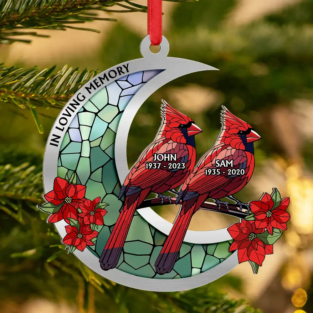 Memorial Cardinal Stained Glass Moon - Personalized Acrylic Ornament - Image 3