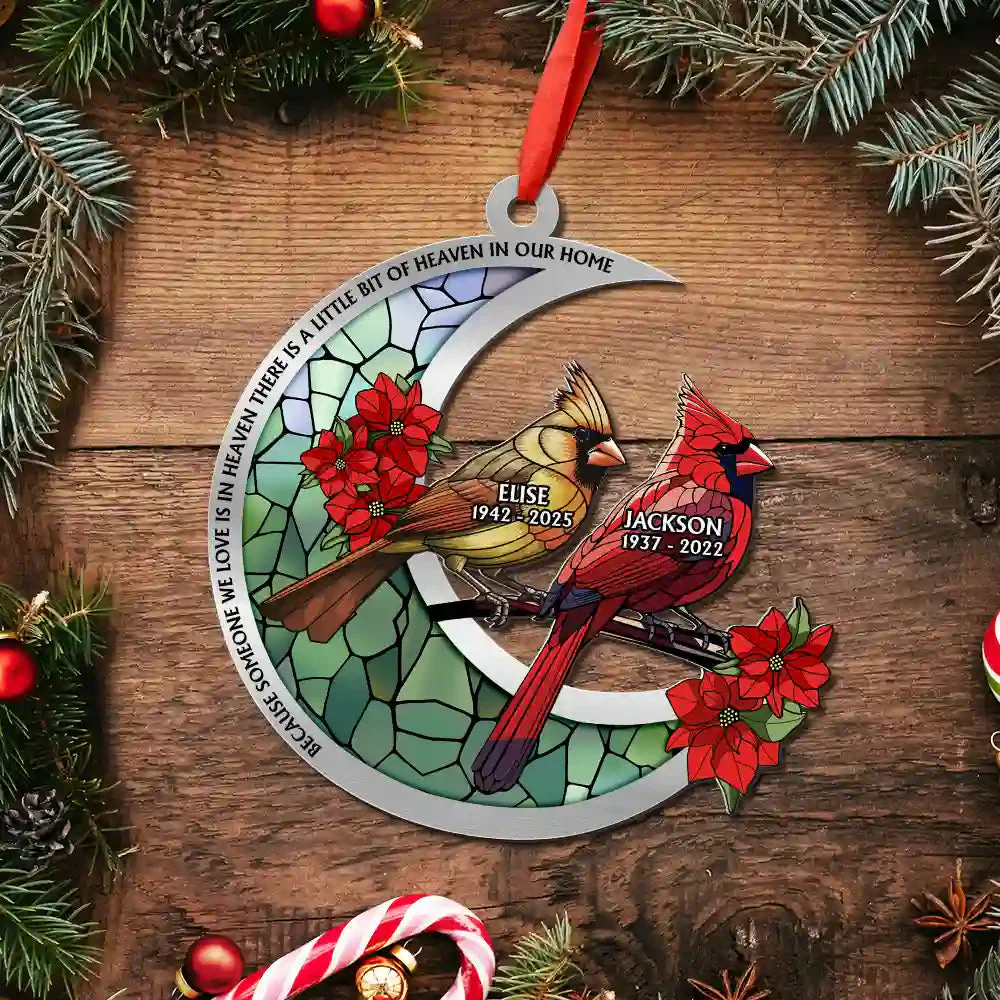 Memorial Cardinal Stained Glass Moon - Personalized Acrylic Ornament - Image 4