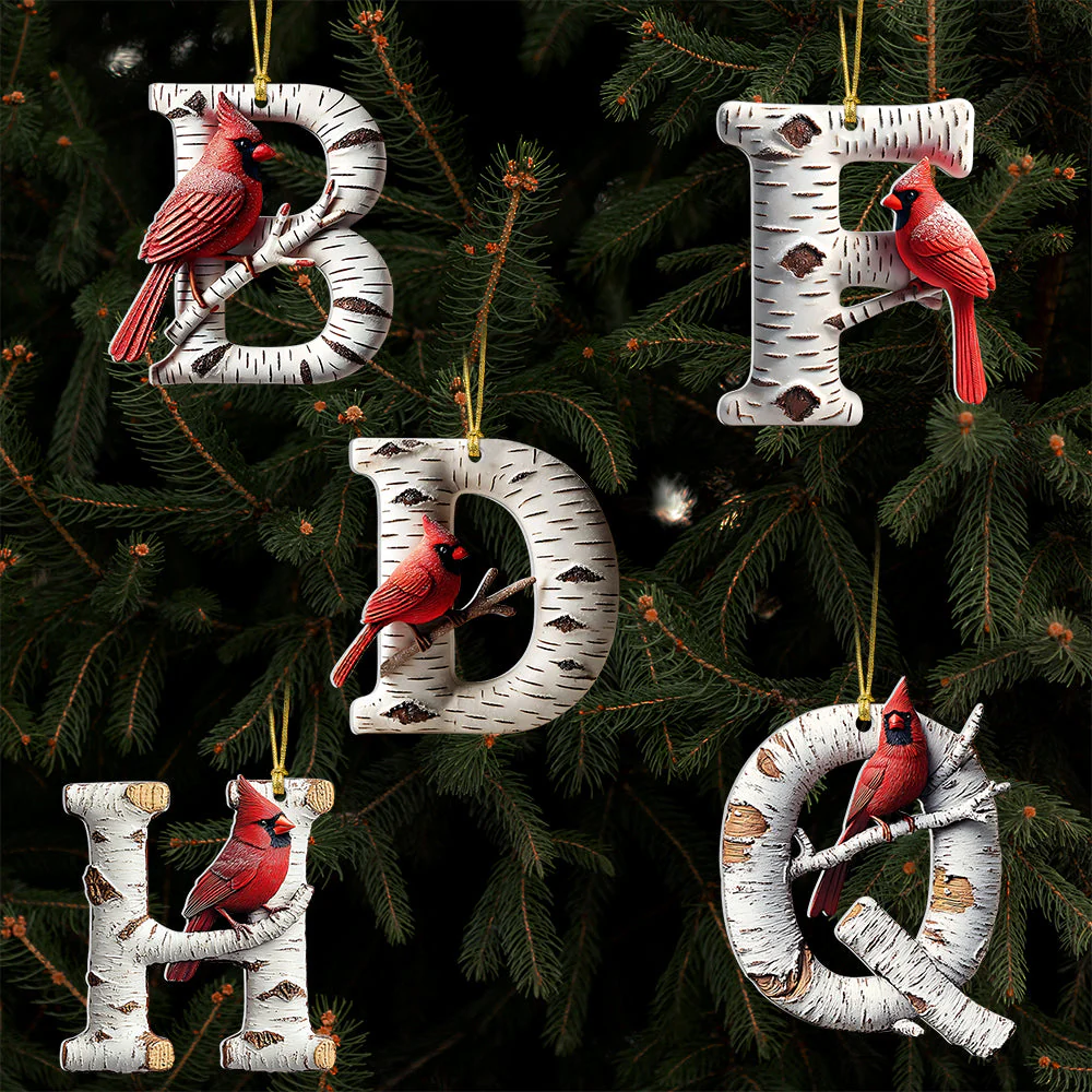 Memorial Cardinal With Custom Alphabet - Personalized Christmas Acrylic Ornament - Image 2