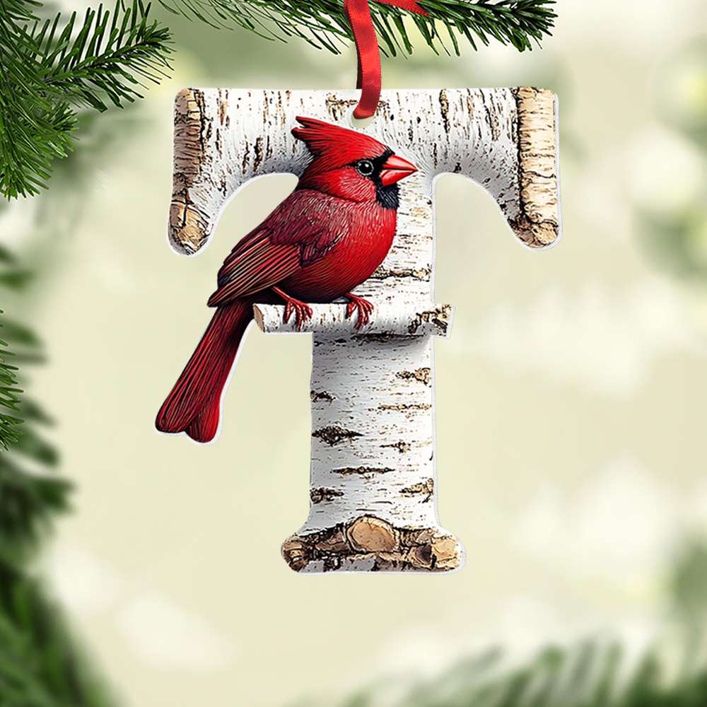 Memorial Cardinal With Custom Alphabet - Personalized Christmas Acrylic Ornament - Image 3