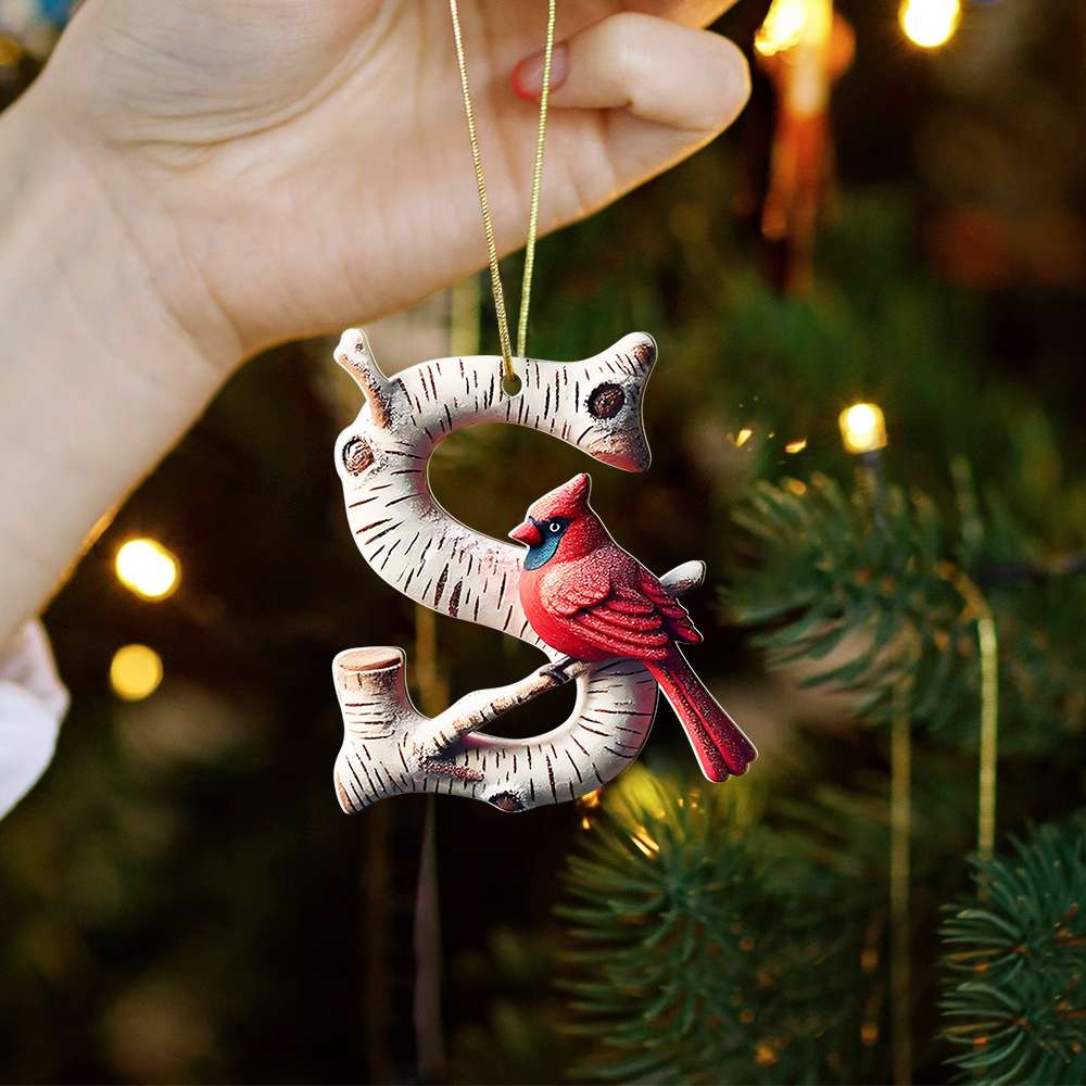 Memorial Cardinal With Custom Alphabet - Personalized Christmas Acrylic Ornament - Image 4