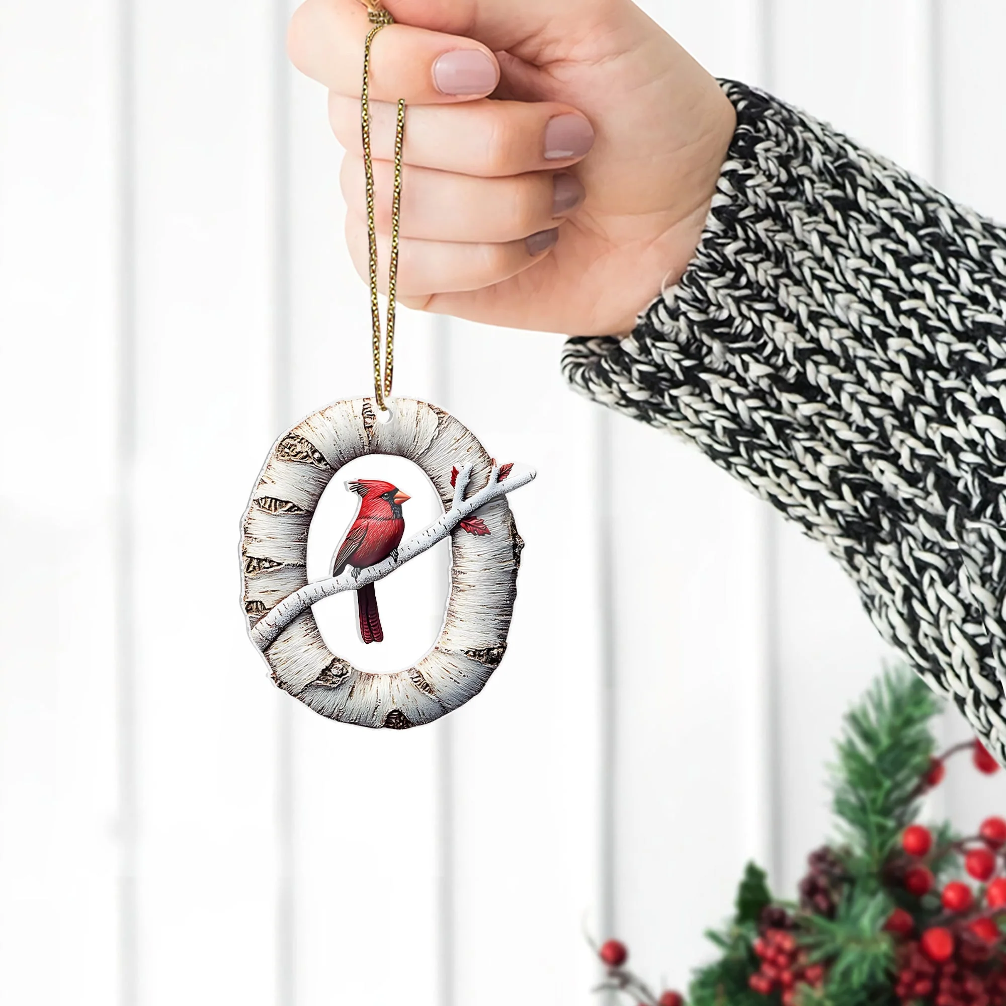 Memorial Cardinal With Custom Alphabet - Personalized Christmas Acrylic Ornament - Image 5