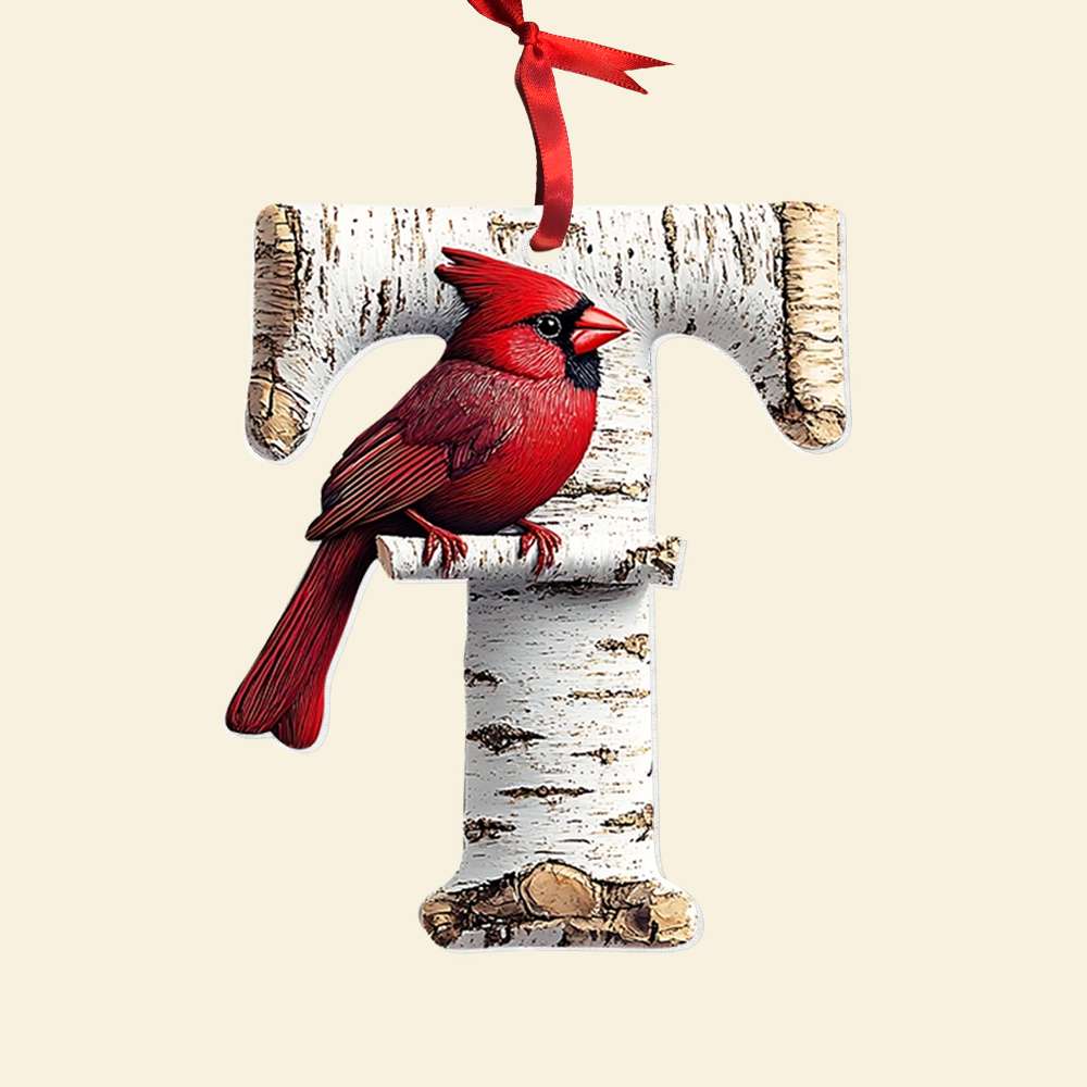 Memorial Cardinal With Custom Alphabet - Personalized Christmas Acrylic Ornament - Image 7