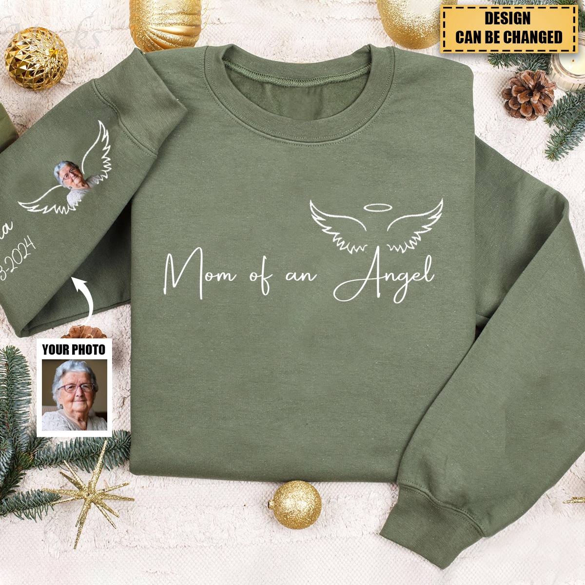 Memorial Custom Photo Wings On Sleeve, Momma Daddy Of An Angel Personalized Sweatshirt - Image 3