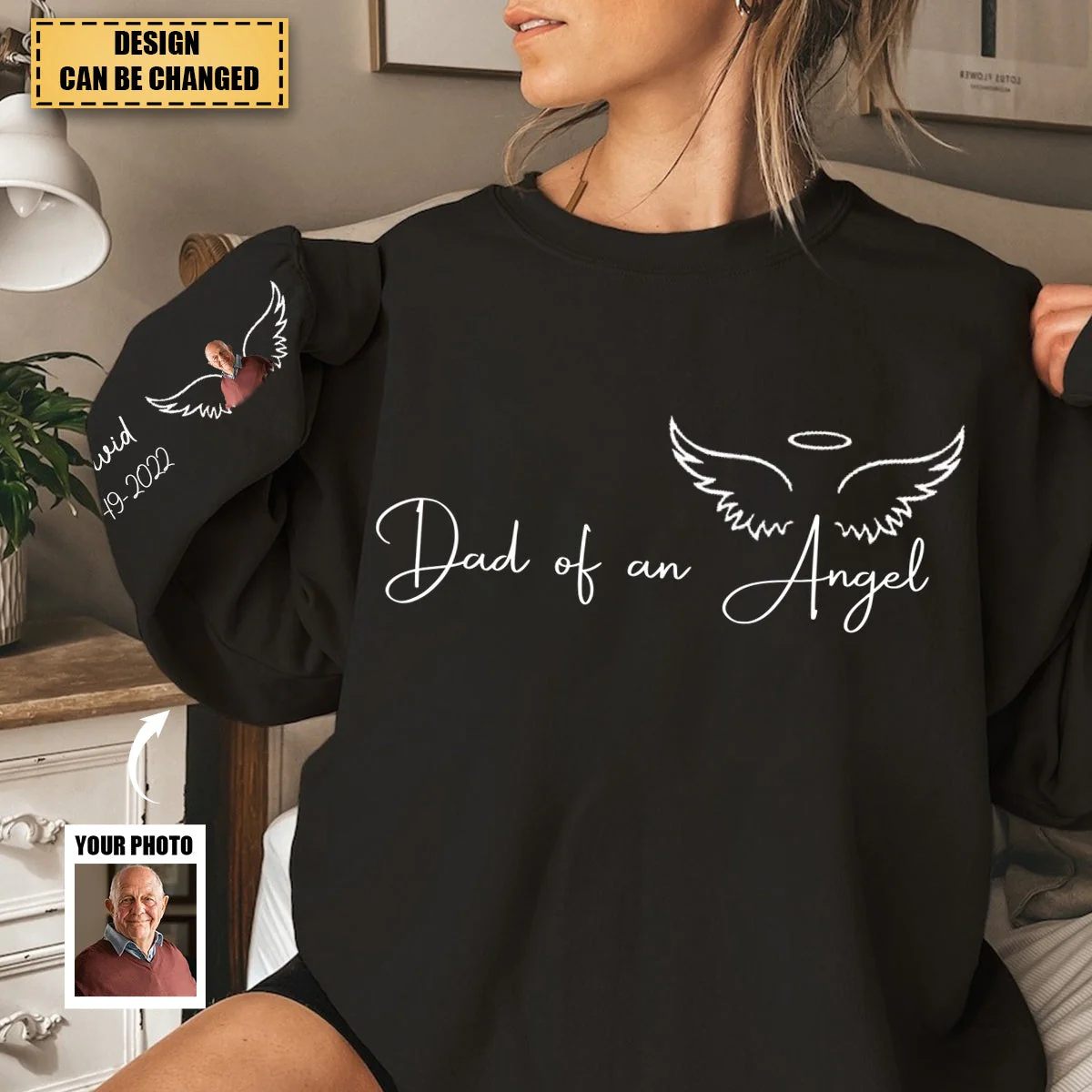 Memorial Custom Photo Wings On Sleeve, Momma Daddy Of An Angel Personalized Sweatshirt - Image 4