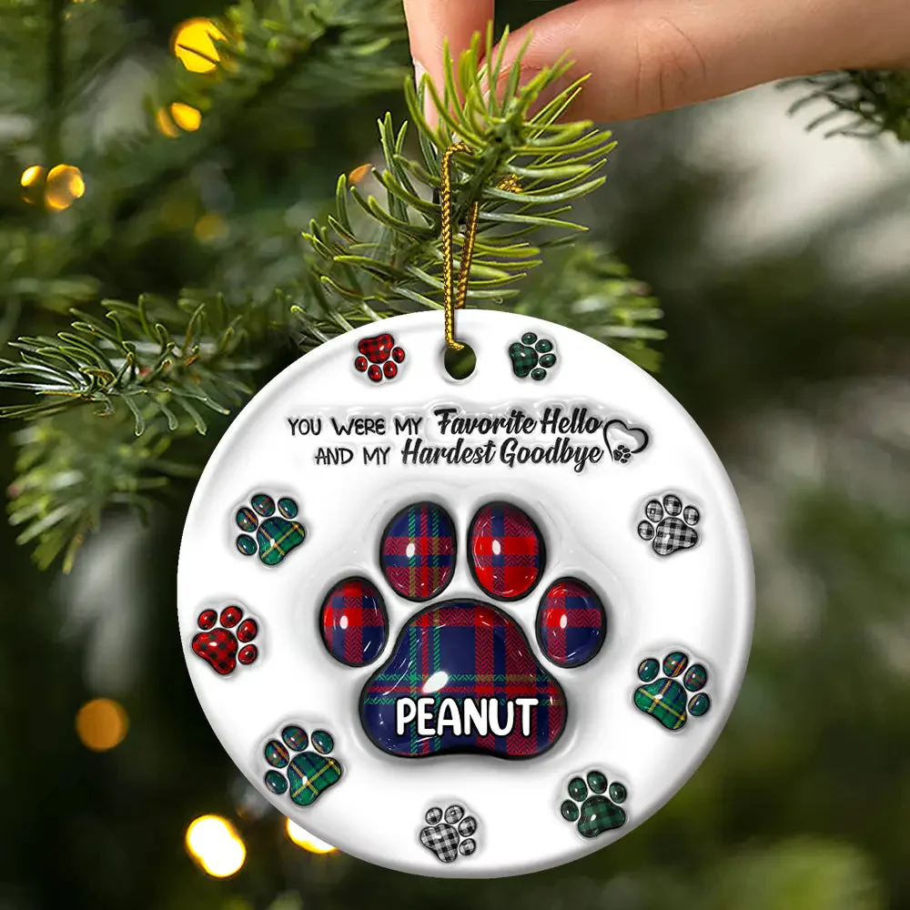 Memorial Dog Cat You Left Paw Prints On My Heart, Personalized Circle Ceramic Ornament - Image 2