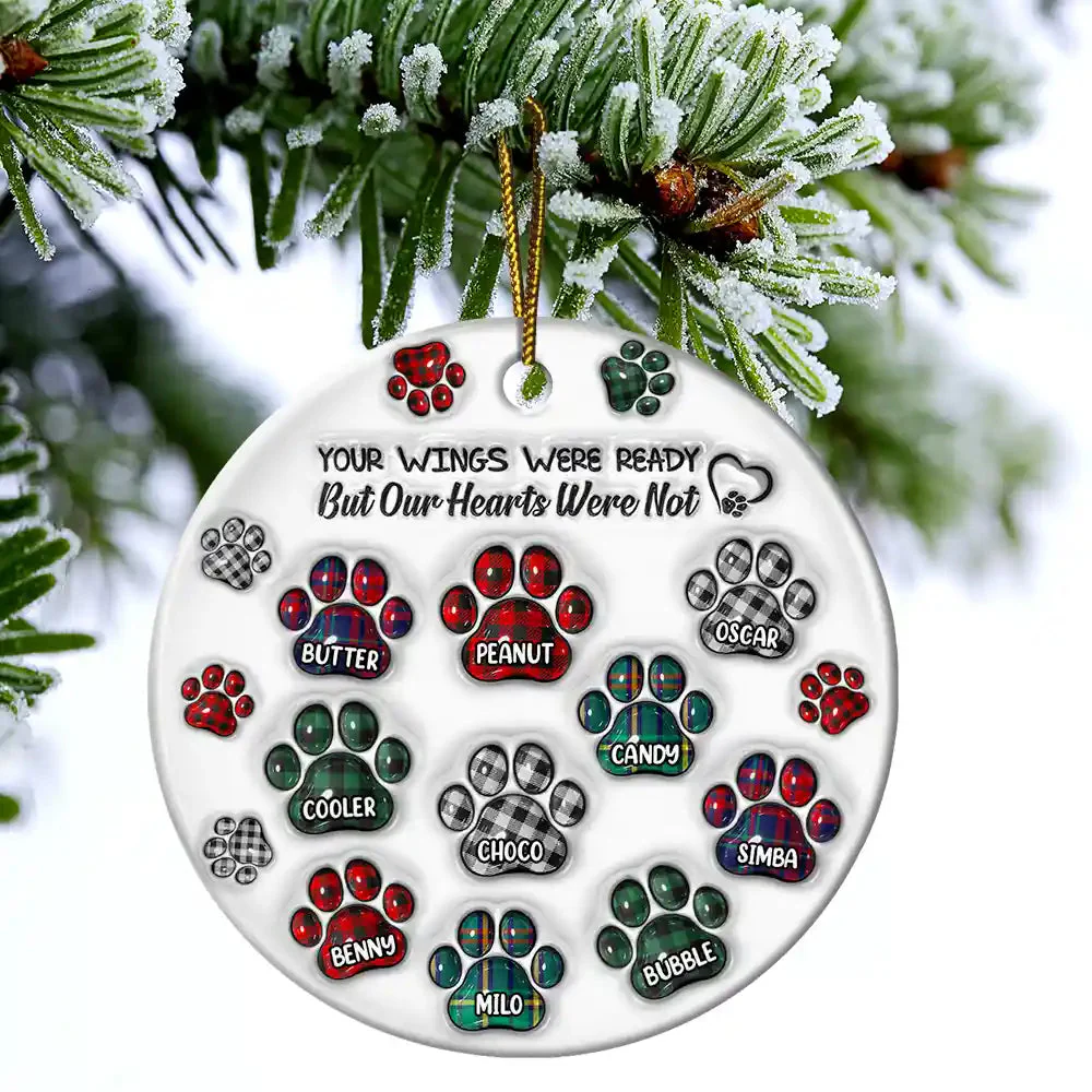 Memorial Dog Cat You Left Paw Prints On My Heart, Personalized Circle Ceramic Ornament - Image 3