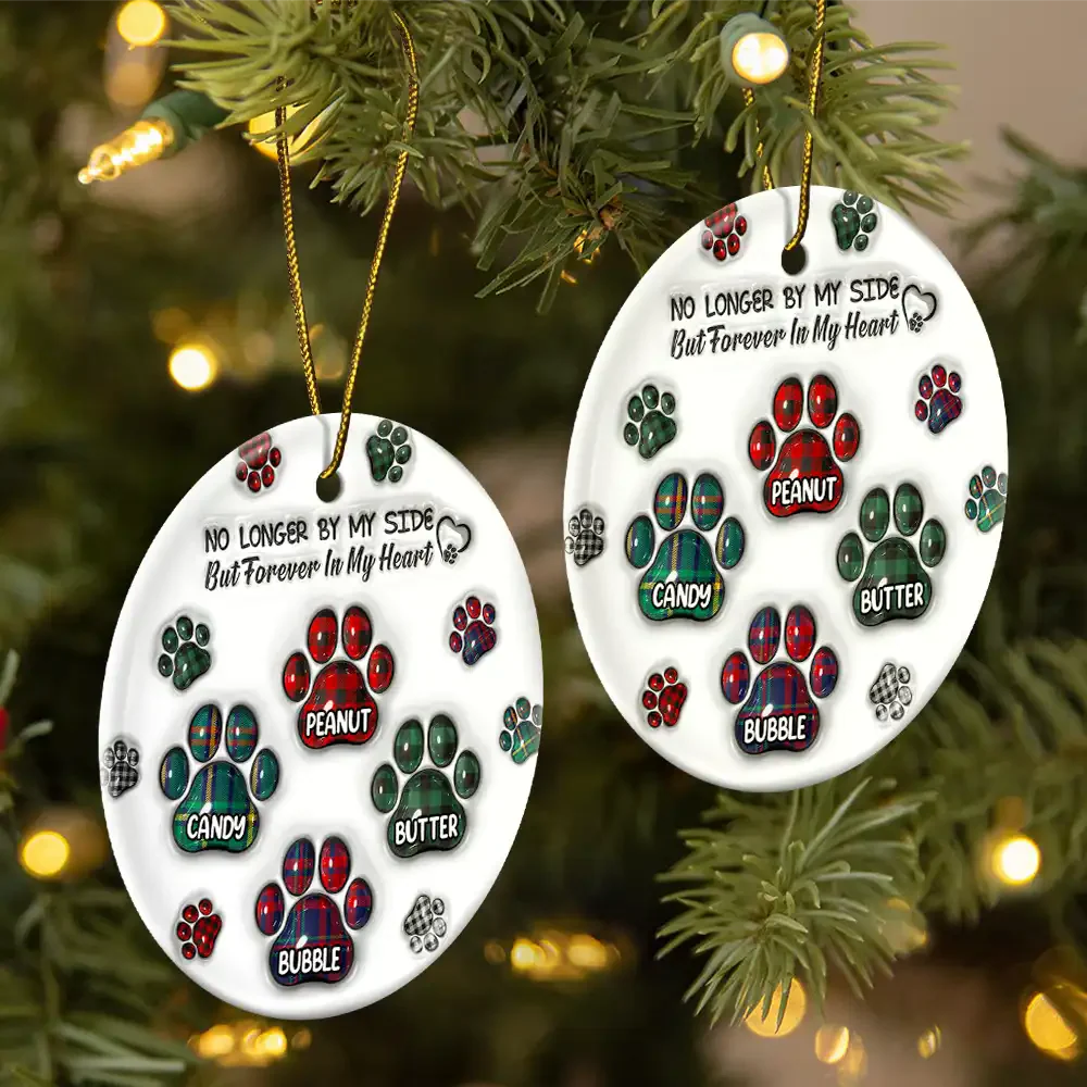 Memorial Dog Cat You Left Paw Prints On My Heart, Personalized Circle Ceramic Ornament - Image 4