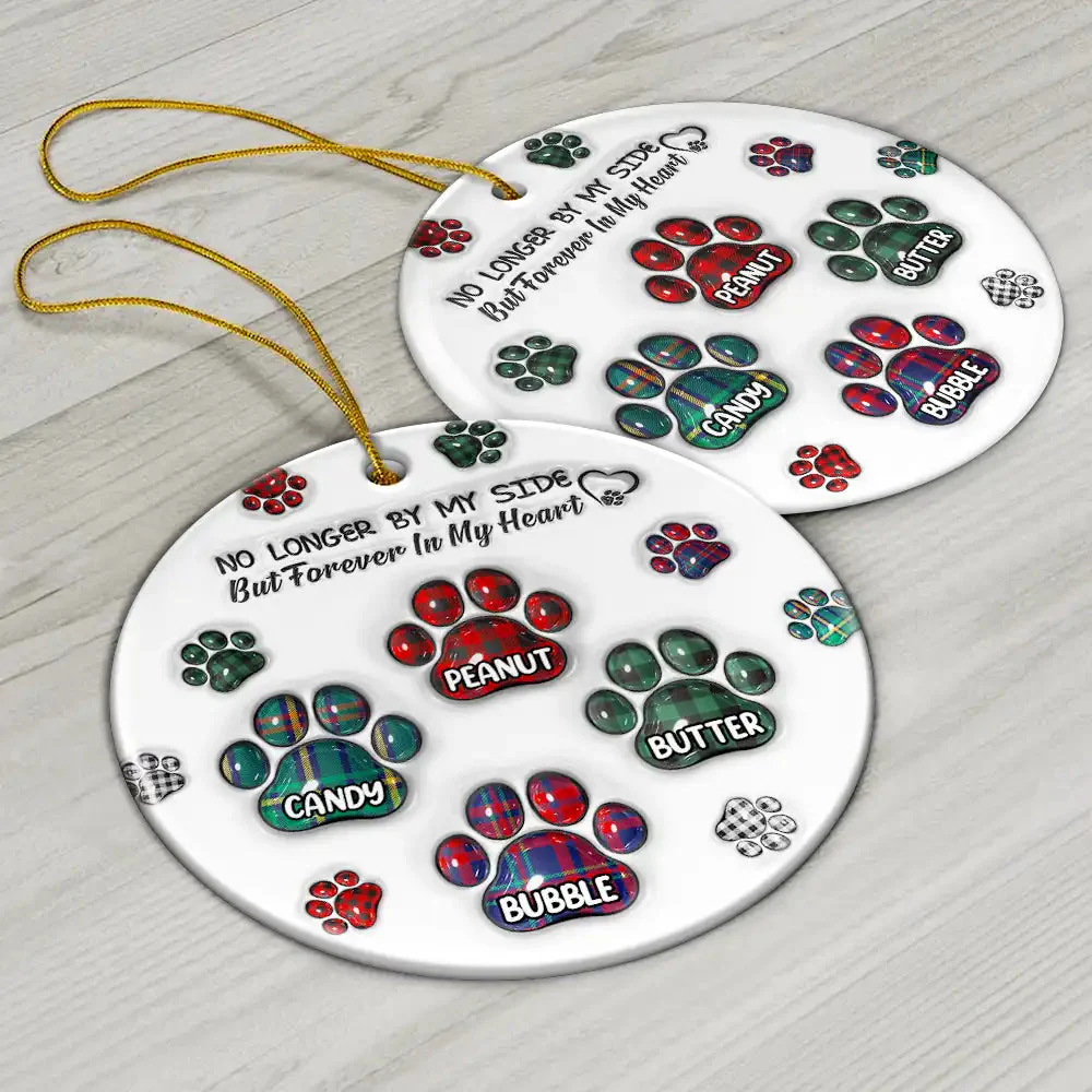 Memorial Dog Cat You Left Paw Prints On My Heart, Personalized Circle Ceramic Ornament - Image 6