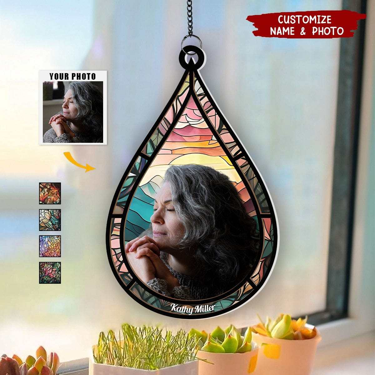 Memorial Family Gift Teardrop - Personalized Window Hanging Suncatcher Ornament - Image 2