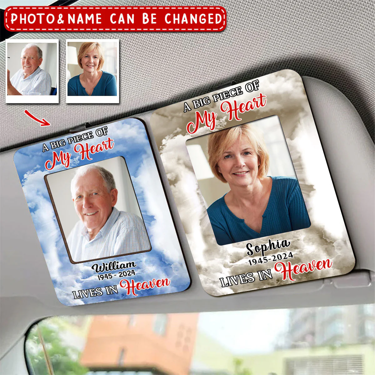 Memorial Insert Photo, A Big Piece Of My Heart Lives In Heaven Personalized Photo Car Visor Clip - Image 3