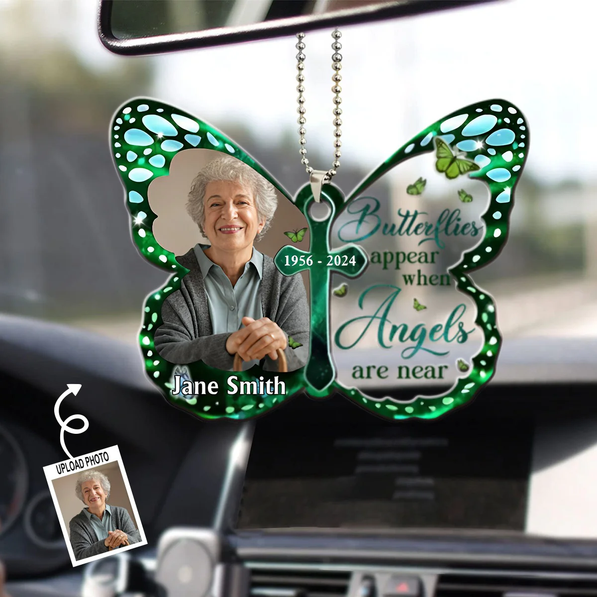 Memorial Personalized Custom Car Ornament - Acrylic Custom Butterfly Shaped - Sympathy Gif For Family Members - Image 2