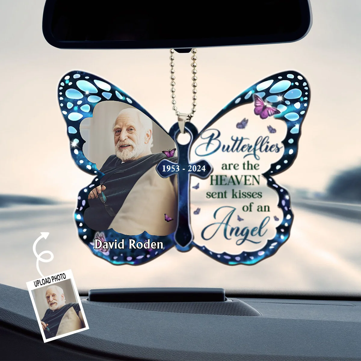 Memorial Personalized Custom Car Ornament - Acrylic Custom Butterfly Shaped - Sympathy Gif For Family Members - Image 3