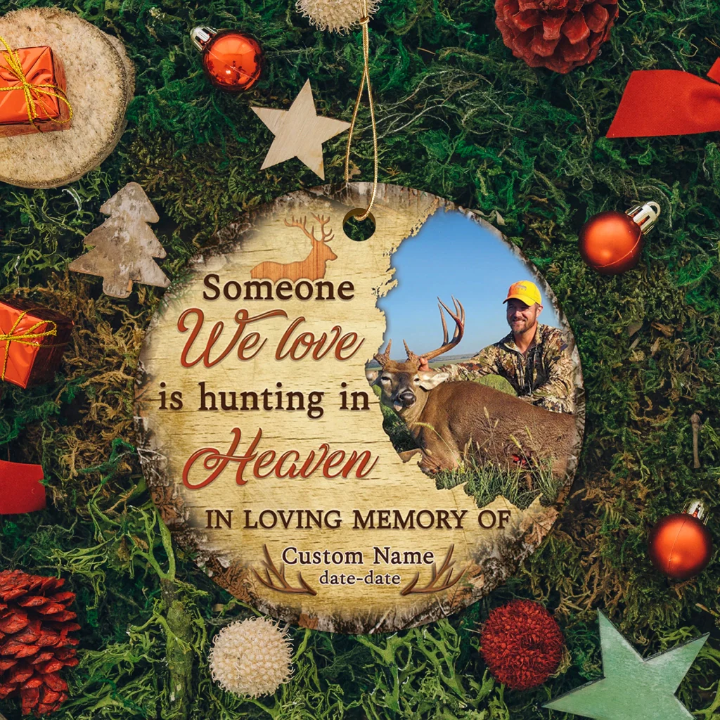 Memorial Personalized Ornament - Custom Photo & Text - Someone We Love Is Hunting in Heaven Memorial Ornament - Image 5