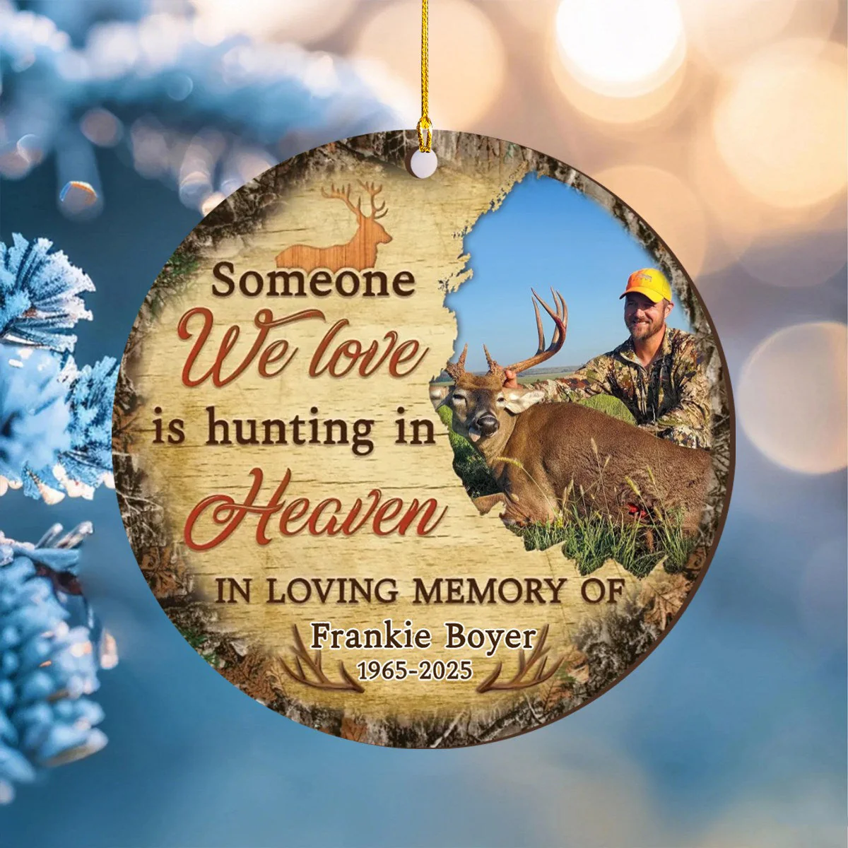 Memorial Personalized Ornament - Custom Photo & Text - Someone We Love Is Hunting in Heaven Memorial Ornament - Image 7