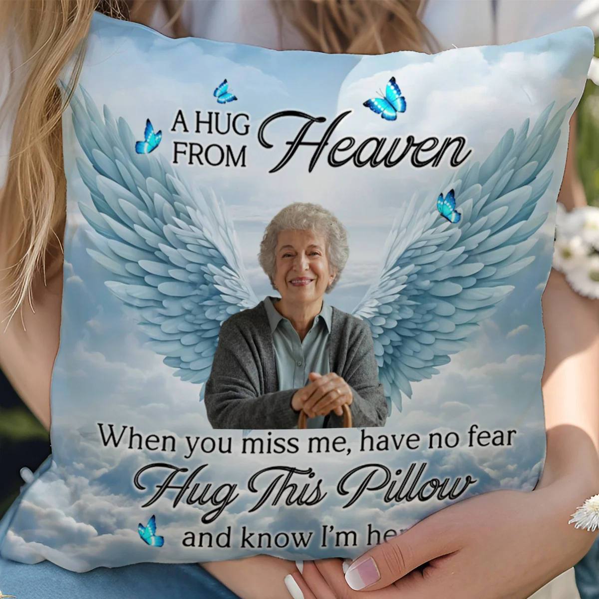 Memorial Personalized Pillow - Custom Photo A Hug From Heaven - Image 3