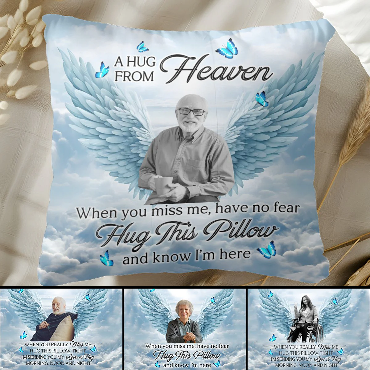 Memorial Personalized Pillow - Custom Photo A Hug From Heaven - Image 4
