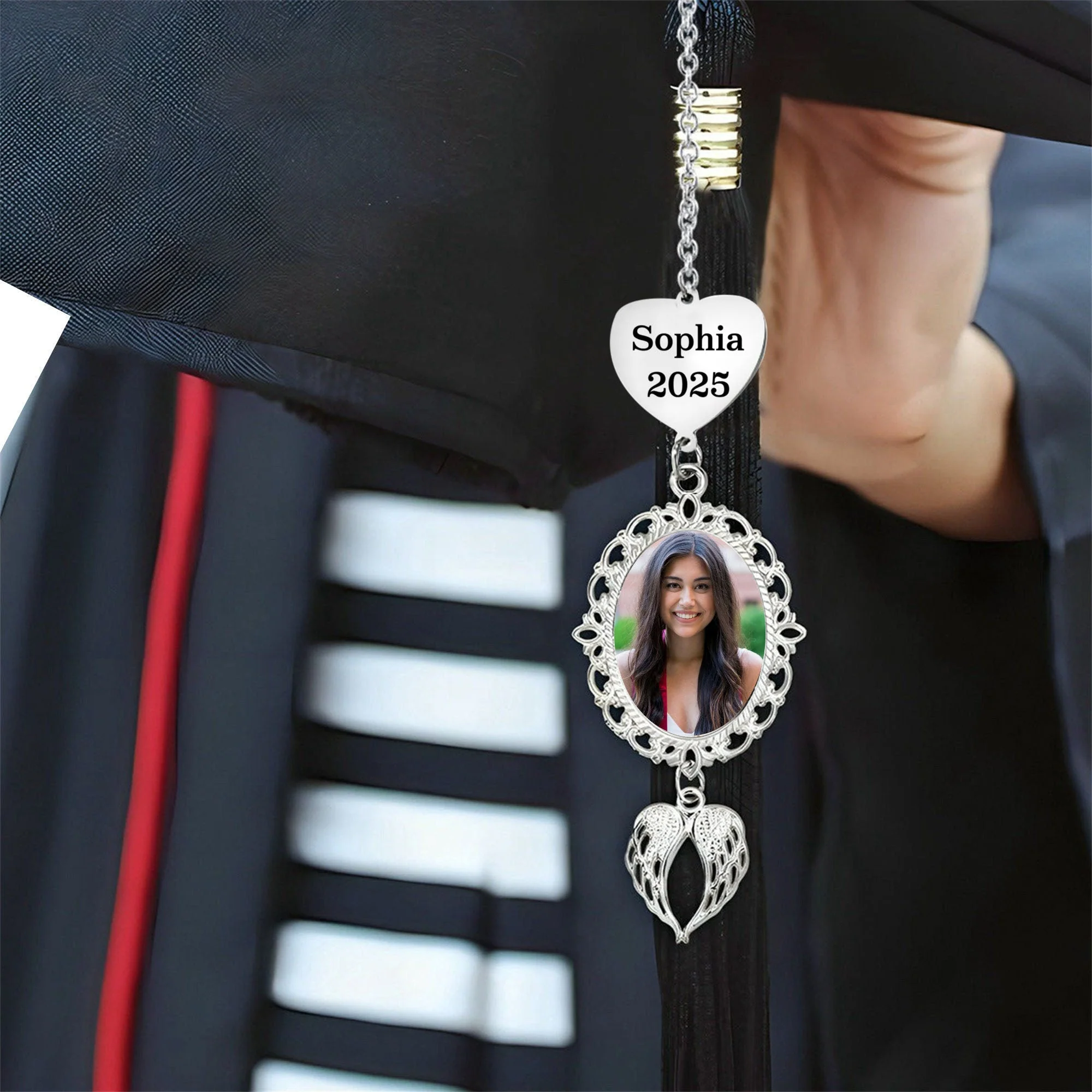 Memorial Photo Tassel Angel Wings Charm - Personalized 2025 Graduation Cap Decoration - Image 5