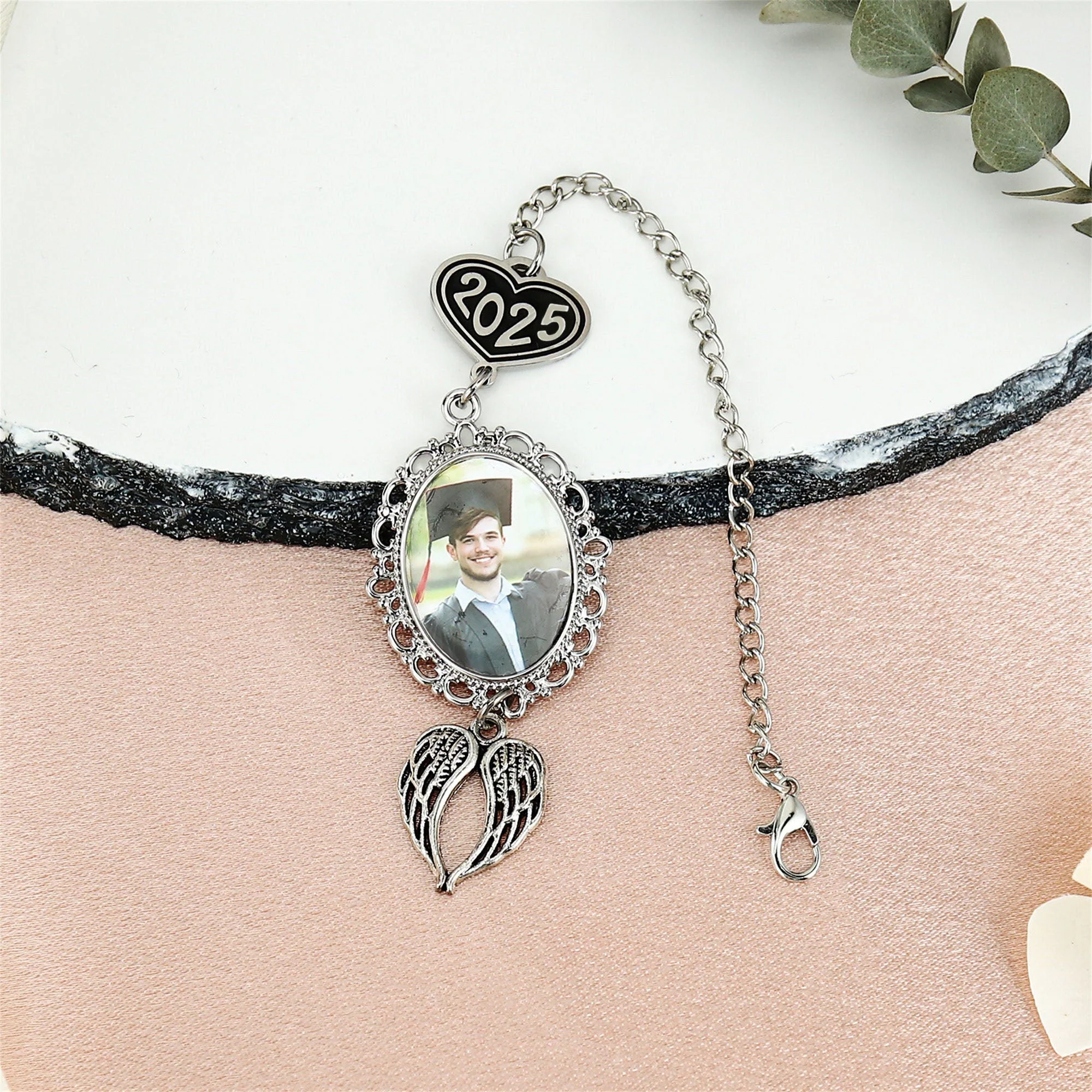 Memorial Photo Tassel Angel Wings Charm - Personalized 2025 Graduation Cap Decoration - Image 6