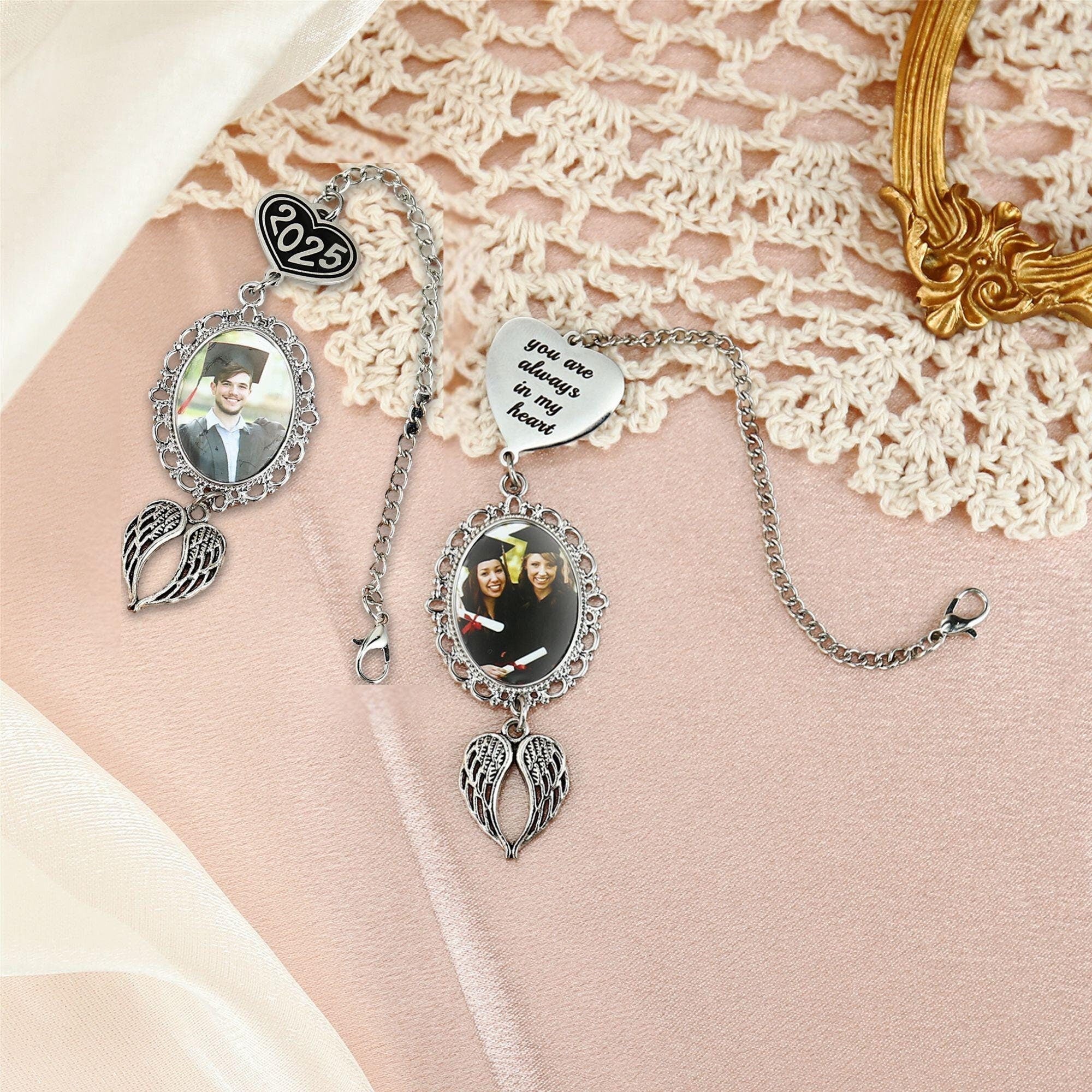 Memorial Photo Tassel Angel Wings Charm - Personalized 2025 Graduation Cap Decoration - Image 7