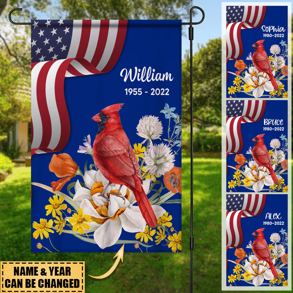 Memorial Red Cardinal American Flag 4th Of July Personalized Flag - Image 2
